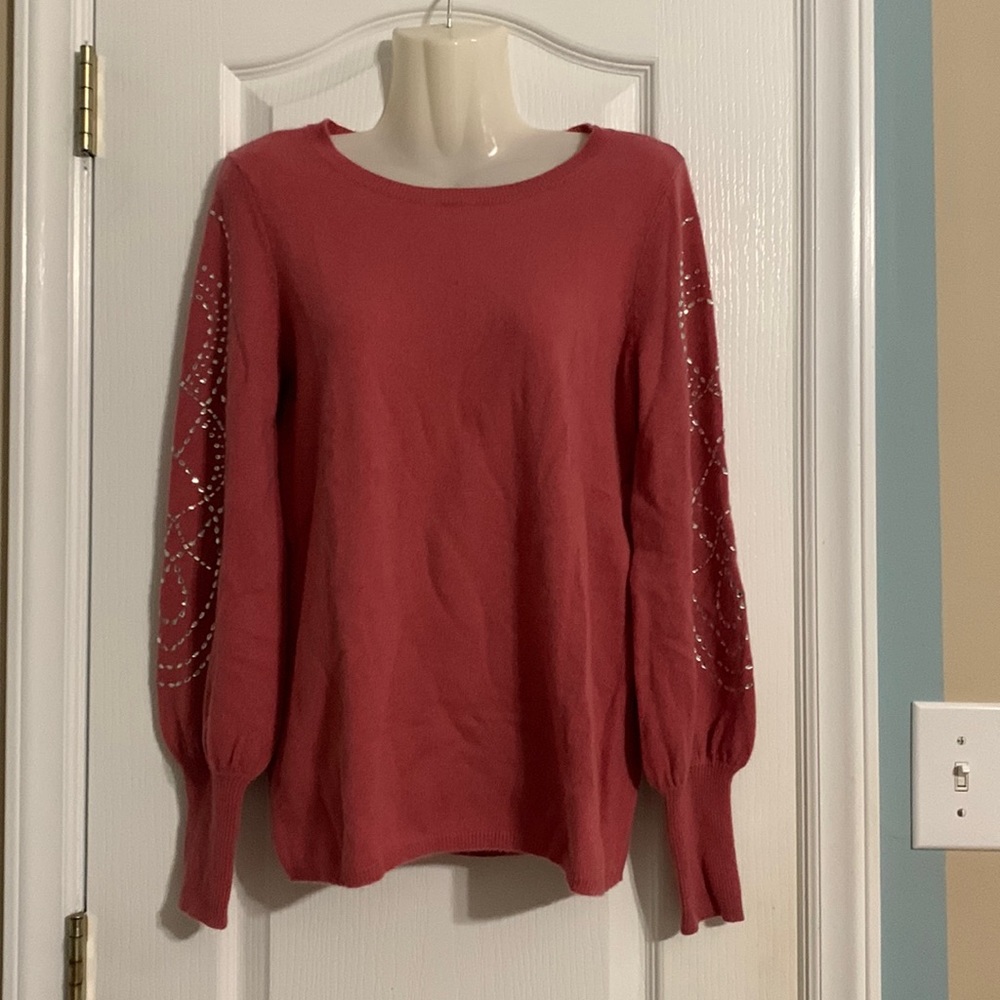 Neiman Marcus Cashmere Collection Small Pink Bejeweled Cashmere Sweater
